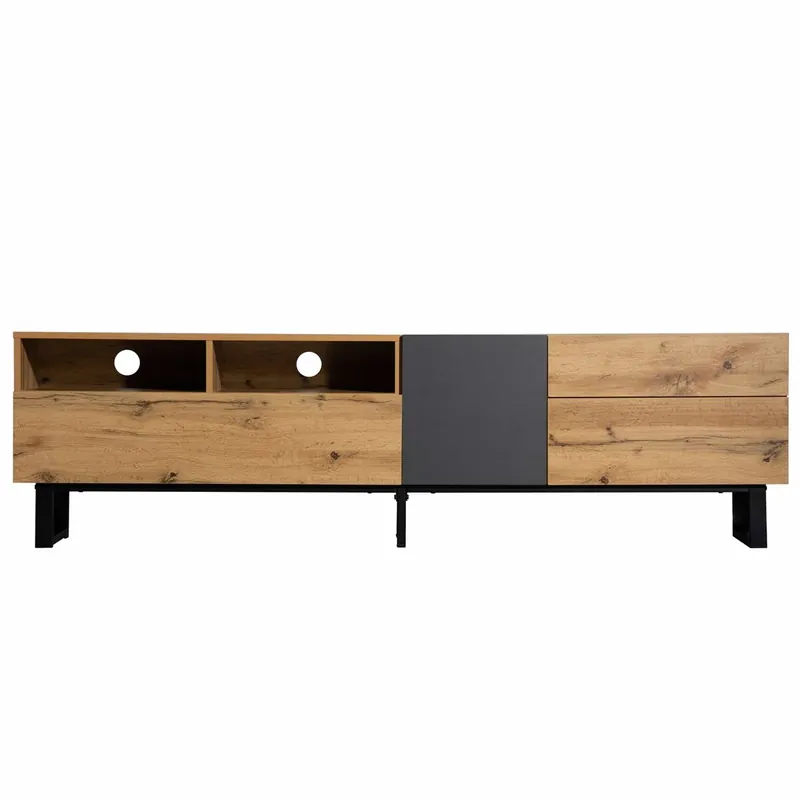 Mueble TV 180cm - 2 cajones y 5 compartimentos - estilo industrial - Natural