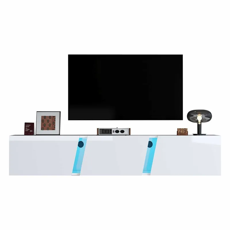 Mueble TV 180x35x30 cm - Lowboard con LED - Blanco
