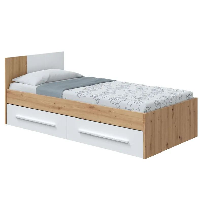 Conjunto de Muebles Dormitorio Juvenil Moderno Melamina Color Roble Nodi y Blanco Artik - Descanso