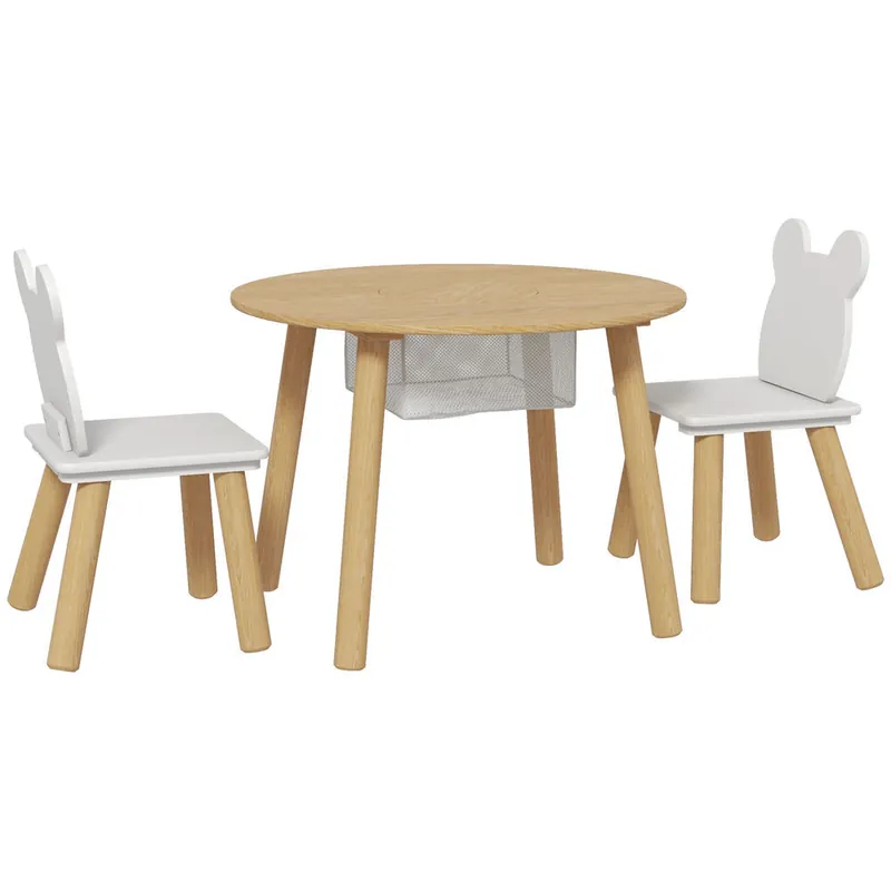 AIYAPLAY Mesa y Sillas Infantiles de 3 Piezas Mesa Infantil con 2 Sillas con Espacio de Almacenaje para Niños de 3-6 Años para Sala de Juegos Dormitorio Guardería Natural