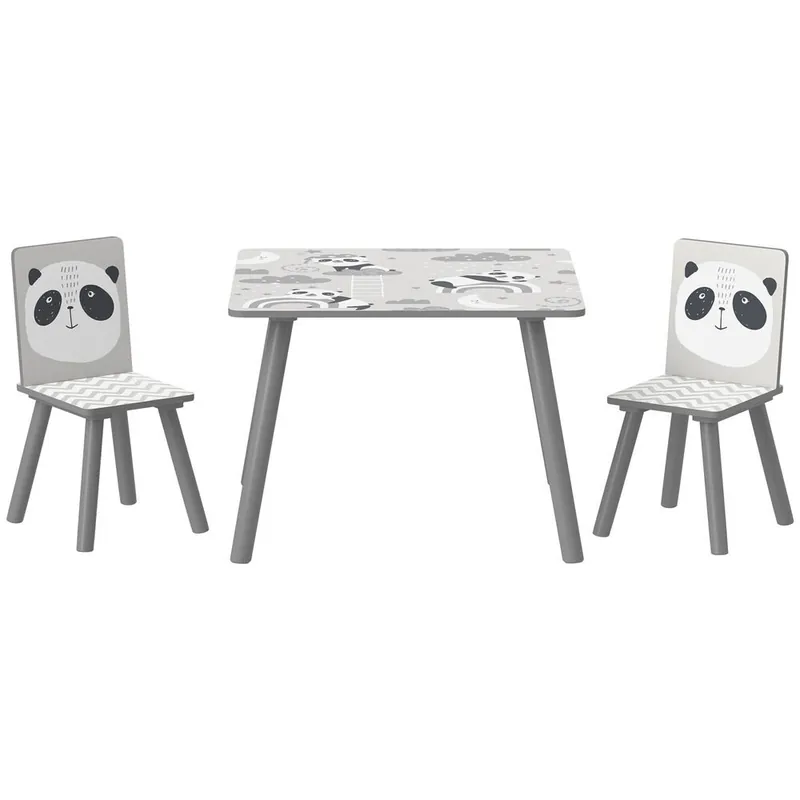 ZONEKIZ Mesa y Sillas Infantiles de 3 Piezas Mesa Infantil con 2 Sillas Juego de Muebles para Actividades para Niños de 3-8 Años para Dormitorio Sala de Juegos Gris y Blanco
