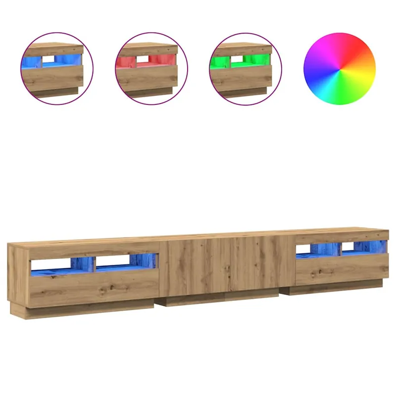 Set de muebles TV con LEDS 3 piezas contrachapada roble ahumado