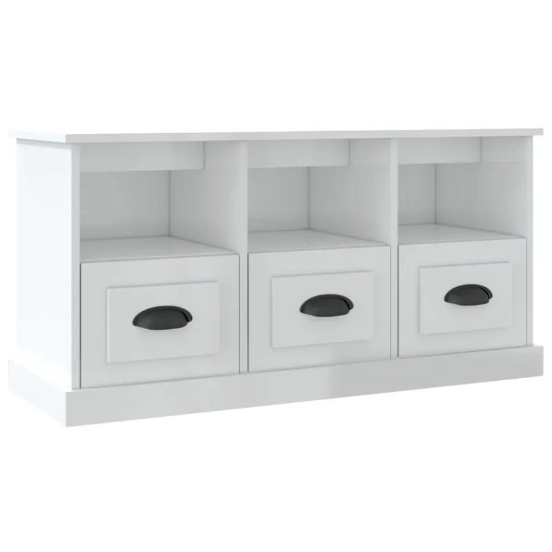 Mueble de TV madera contrachapada blanco brillo 100x35x50 cm - Muebles
