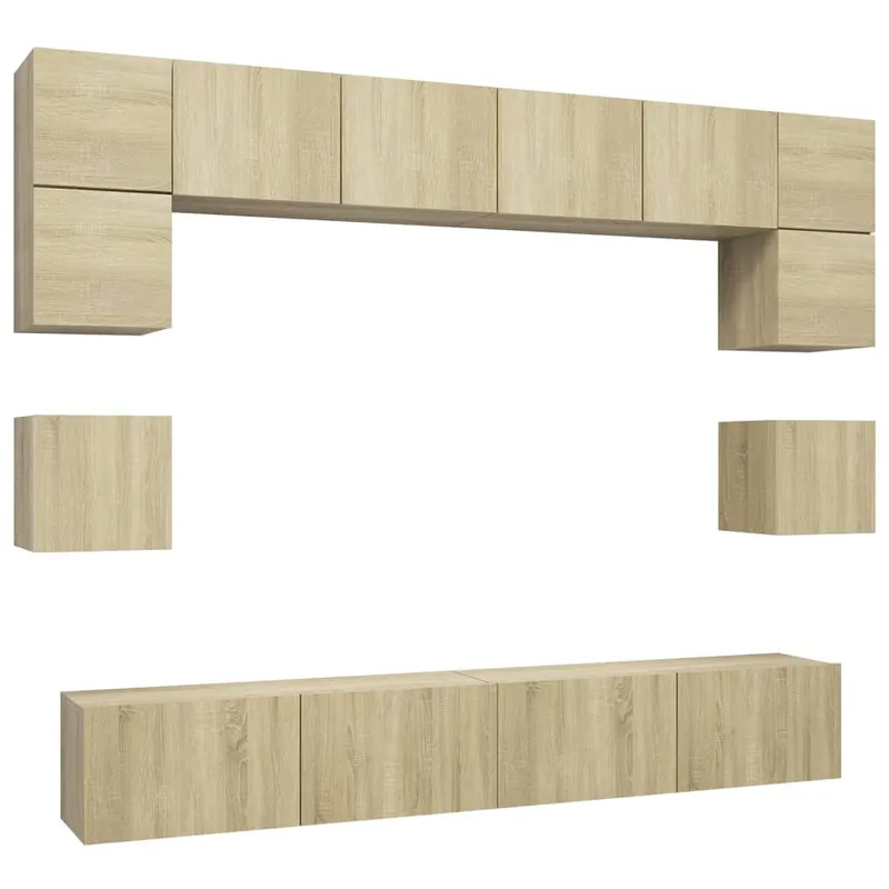 Muebles de pared de TV 8 piezas aglomerado color roble Sonoma