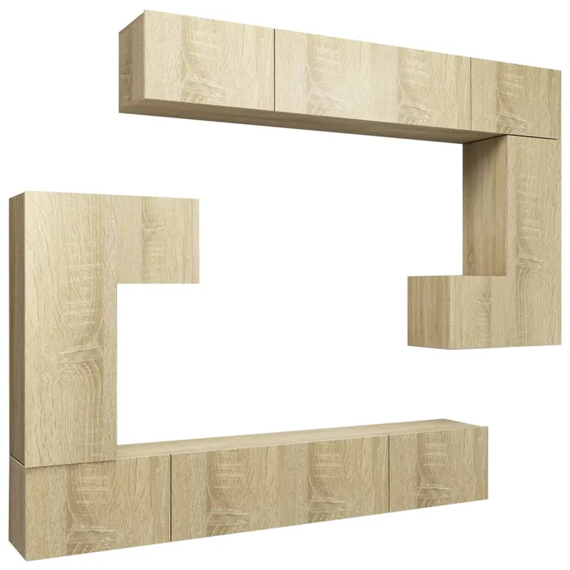 Set de muebles para TV 8 piezas madera contrachapada roble Sonoma