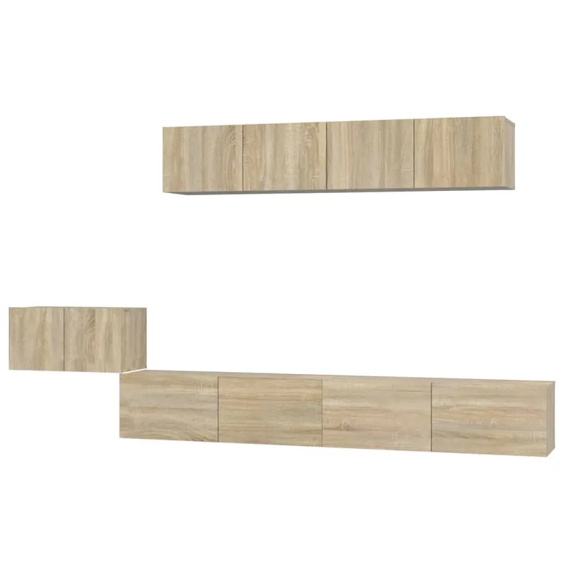 Set de muebles para TV 5 piezas madera contrachapada roble Sonoma
