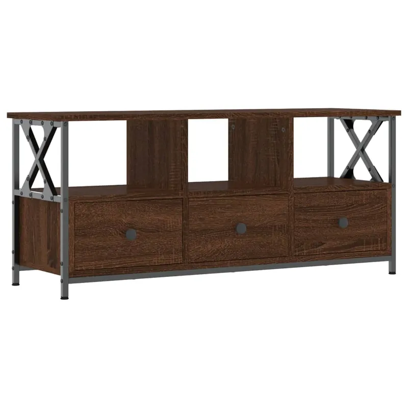 Mueble TV hierro madera contrachapada roble marrón 102x33x45 cm - Muebles