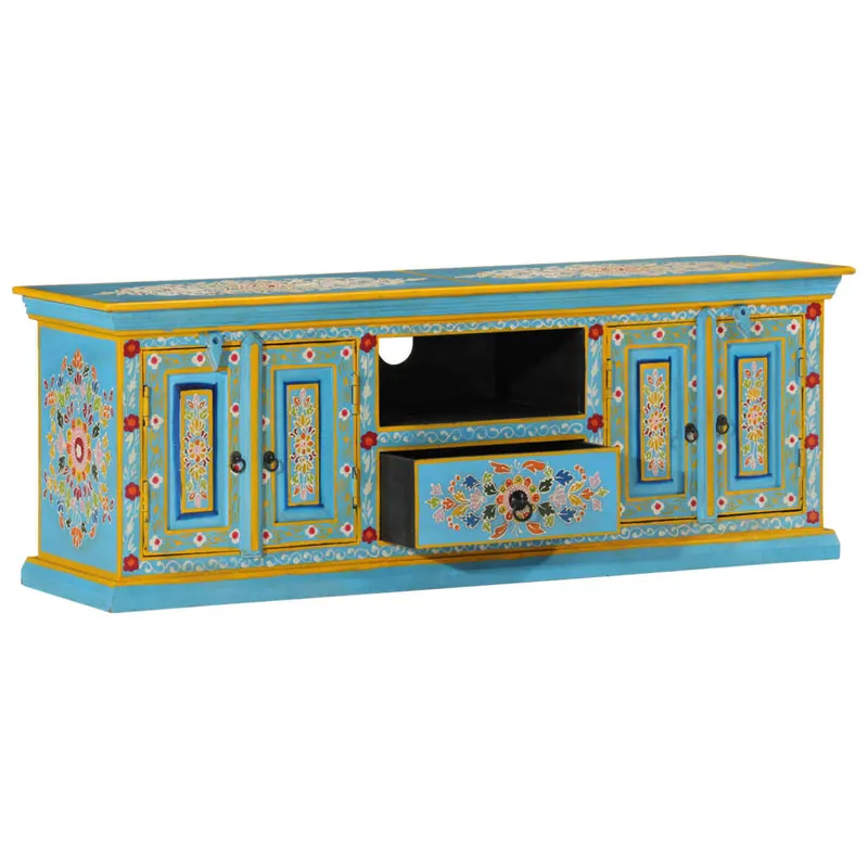 Mueble de TV madera maciza de mango azul 110x30x40 cm - Muebles