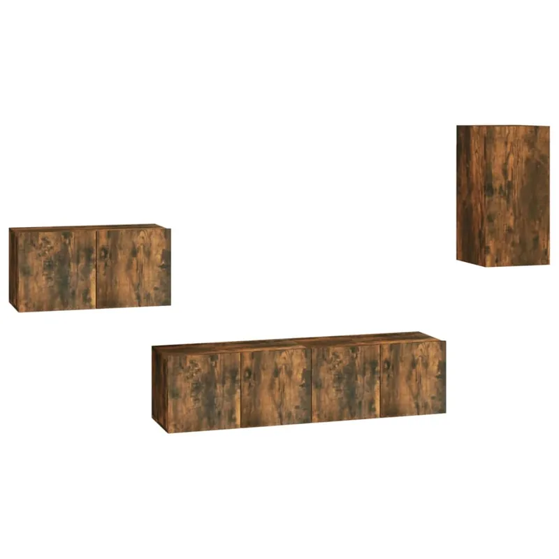 Set de muebles de TV 4 piezas madera contrachapada roble ahumado