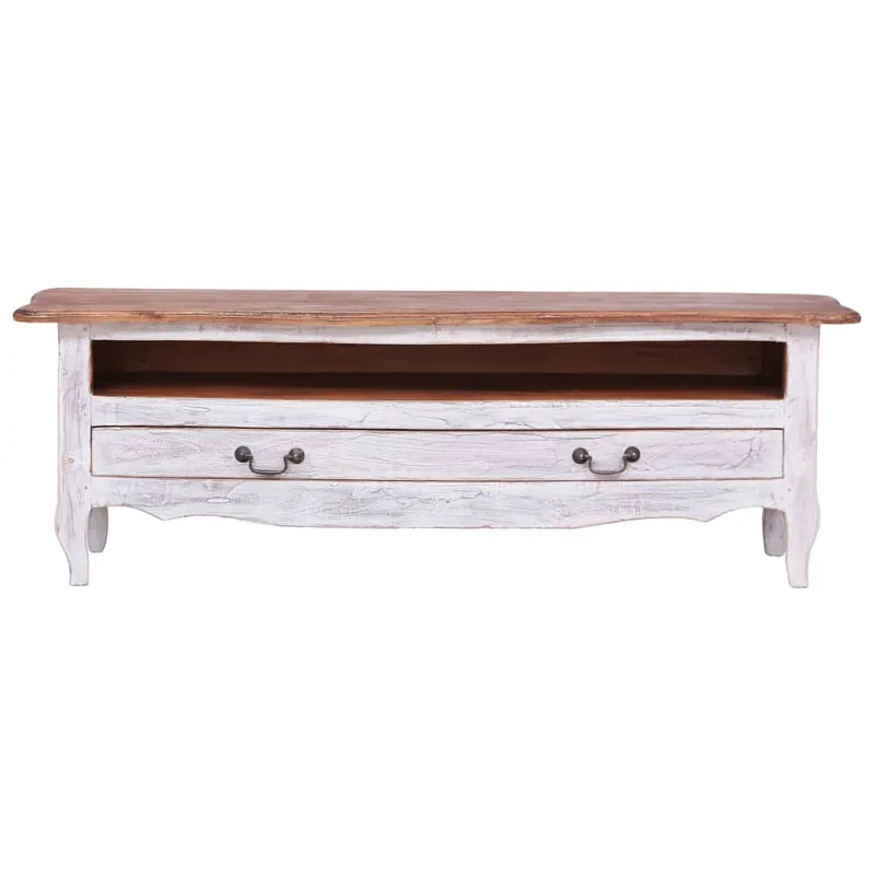 Mueble para TV de madera maciza reciclada blanco 120x30x40 cm - Muebles