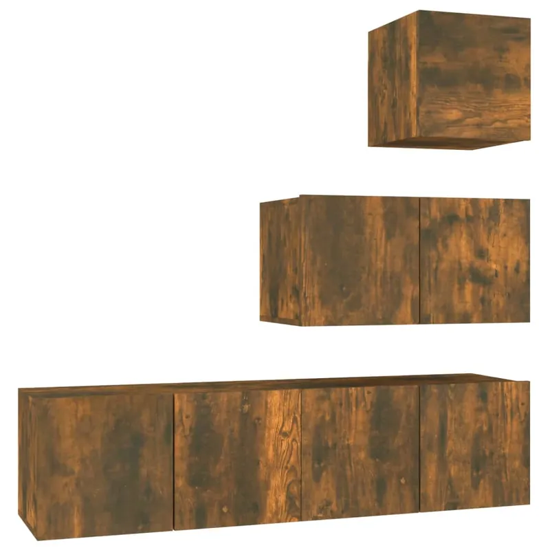 Set de muebles de TV 4 piezas madera contrachapada roble ahumado