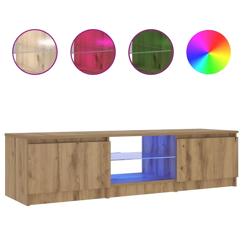 Mueble TV luces LED madera ingeniería envejecida 140x40x36 cm - Muebles