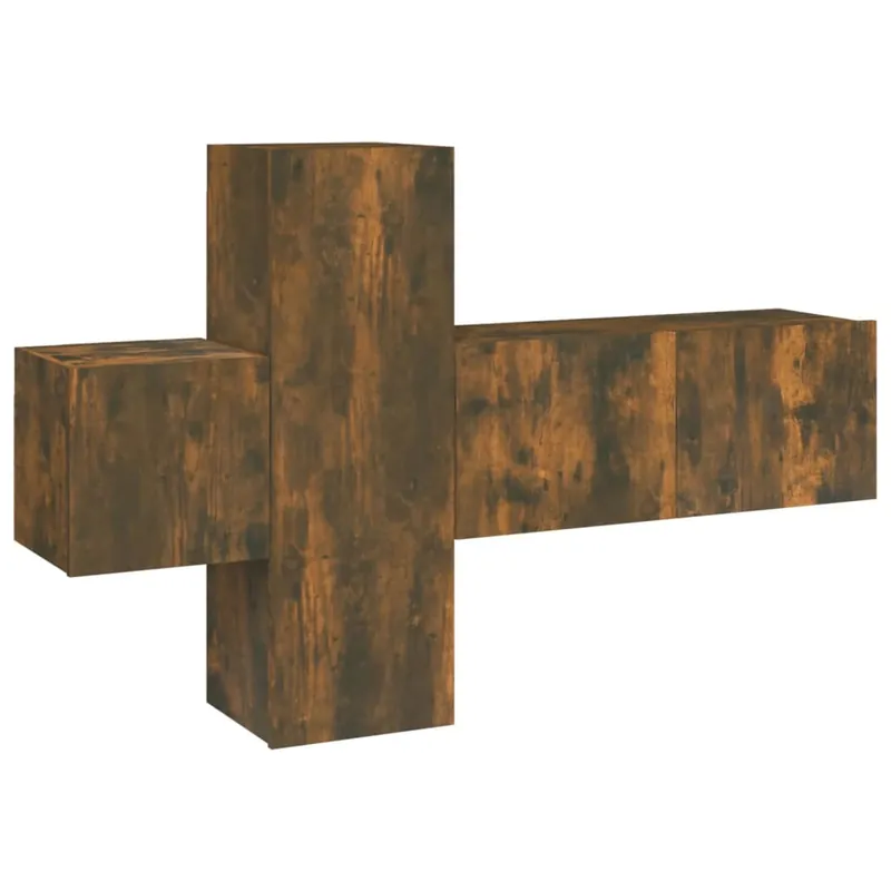 Set de muebles de TV 3 piezas madera contrachapada roble ahumado