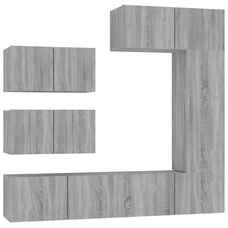 Set de muebles de TV 6 piezas madera contrachapada roble ahumado