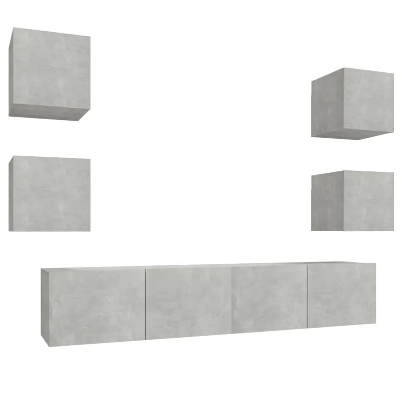 Set de muebles de TV 6 piezas madera contrachapada gris hormigón