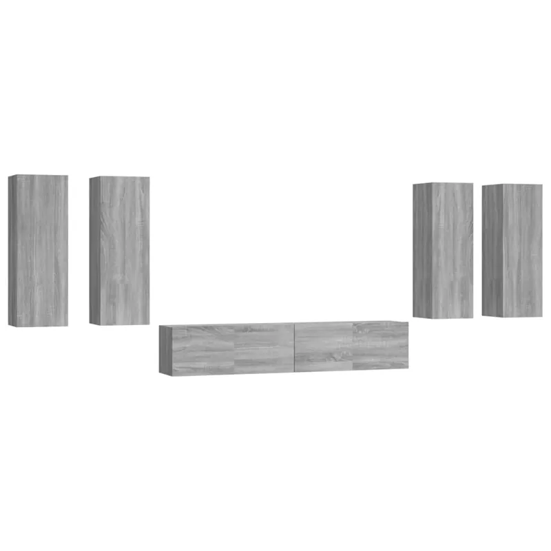 Set de muebles de TV 6 piezas madera contrachapada roble ahumado