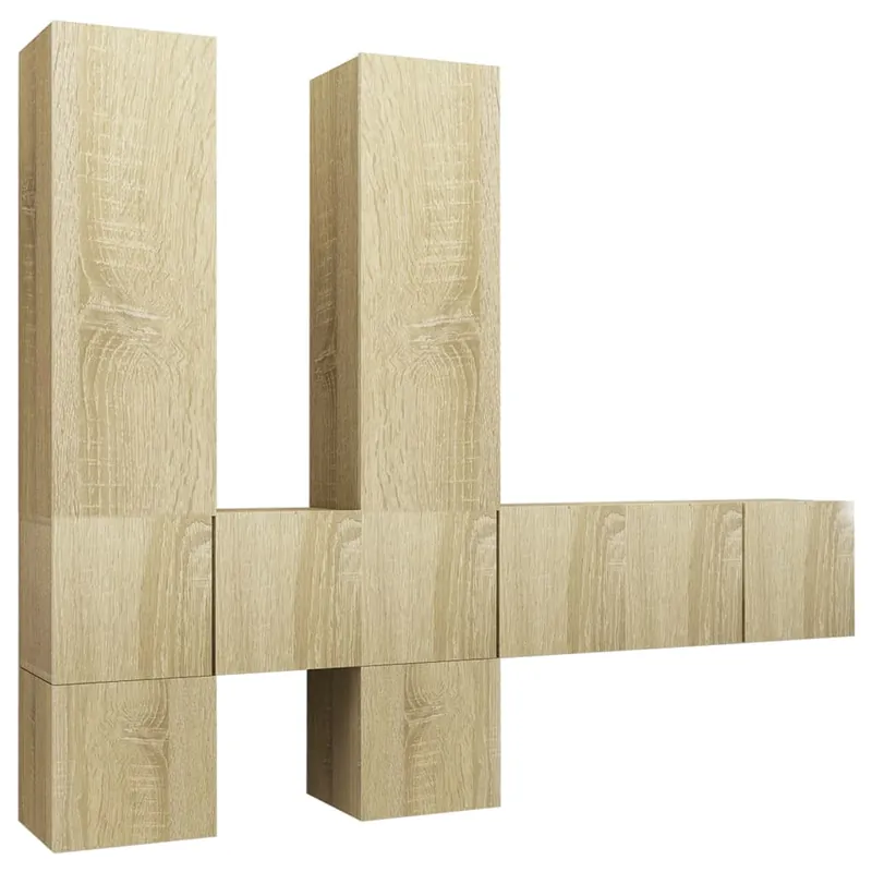 Muebles de pared de TV 7 piezas aglomerado color roble Sonoma