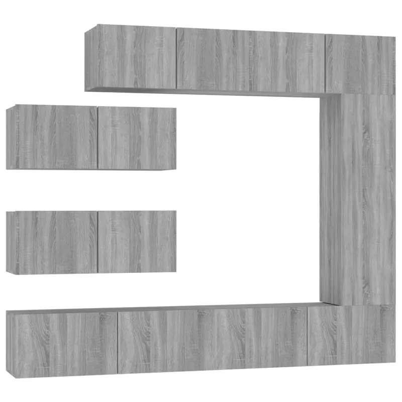 Set de muebles de TV 7 piezas madera contrachapada roble ahumado