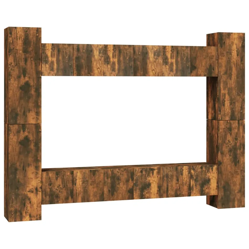 Set de muebles de TV 10 piezas madera contrachapada roble ahumado