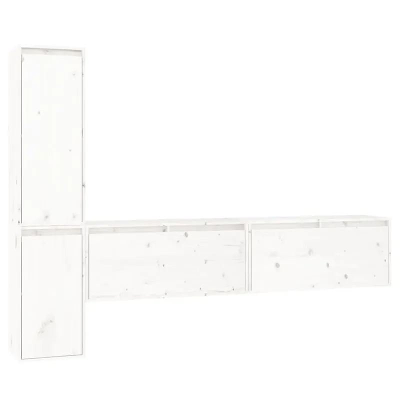 Muebles para TV 4 piezas madera maciza de pino blanco