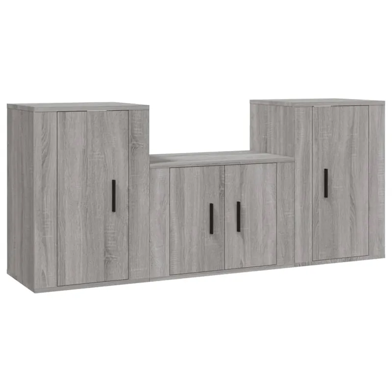 Set de muebles para TV 3 piezas madera contrachapada gris Sonoma