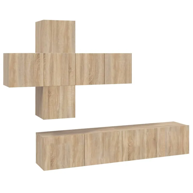 Juego de mueble TV 7 piezas madera contrachapada roble Sonoma - Muebles