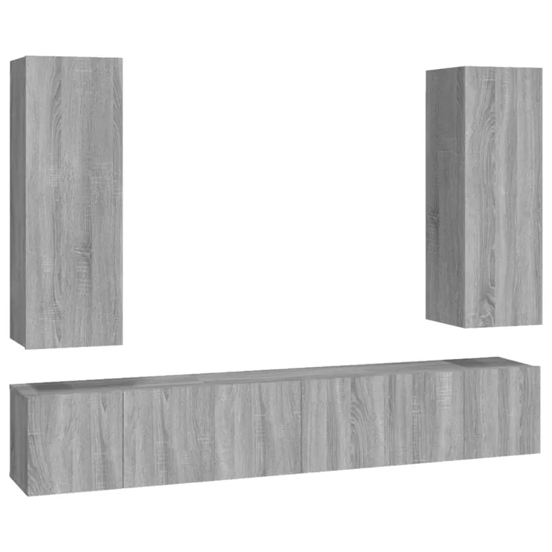 Set de muebles de TV 5 piezas madera contrachapada roble ahumado