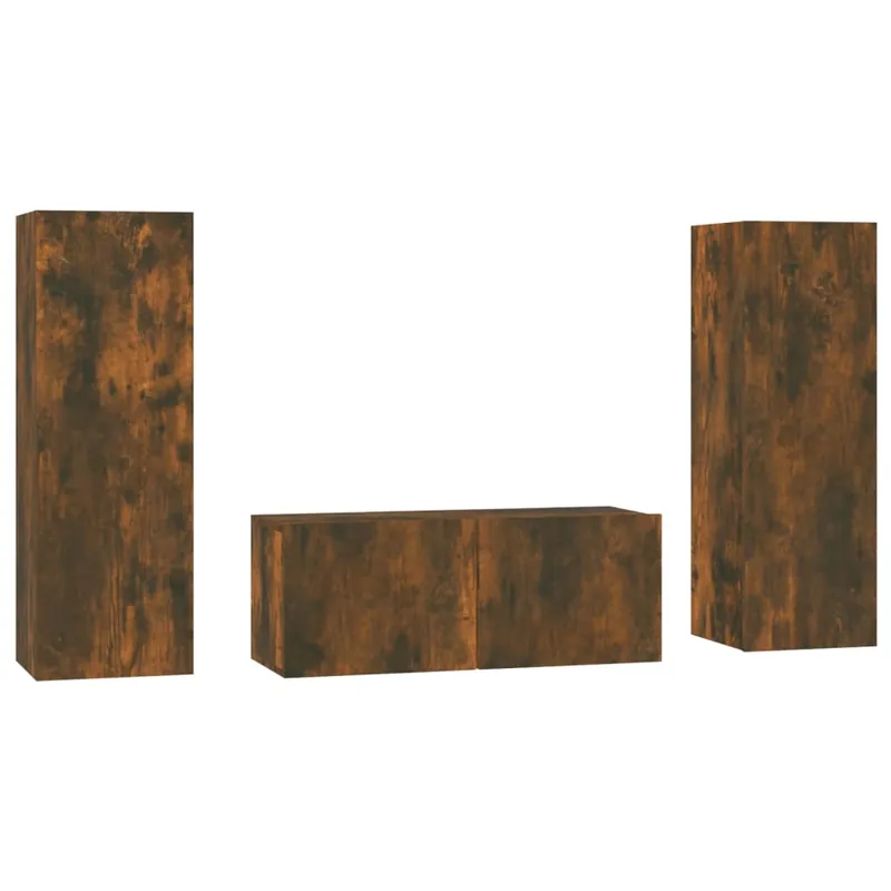 Set de muebles de TV 3 piezas madera contrachapada roble ahumado