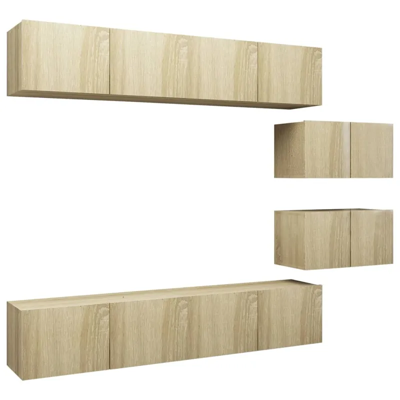 Juego de mueble para TV de 6 piezas aglomerado gris hormigón - Muebles