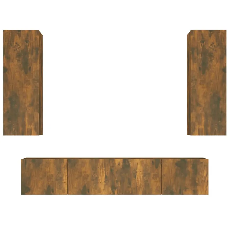 Set de muebles de TV 4 piezas madera contrachapada roble ahumado