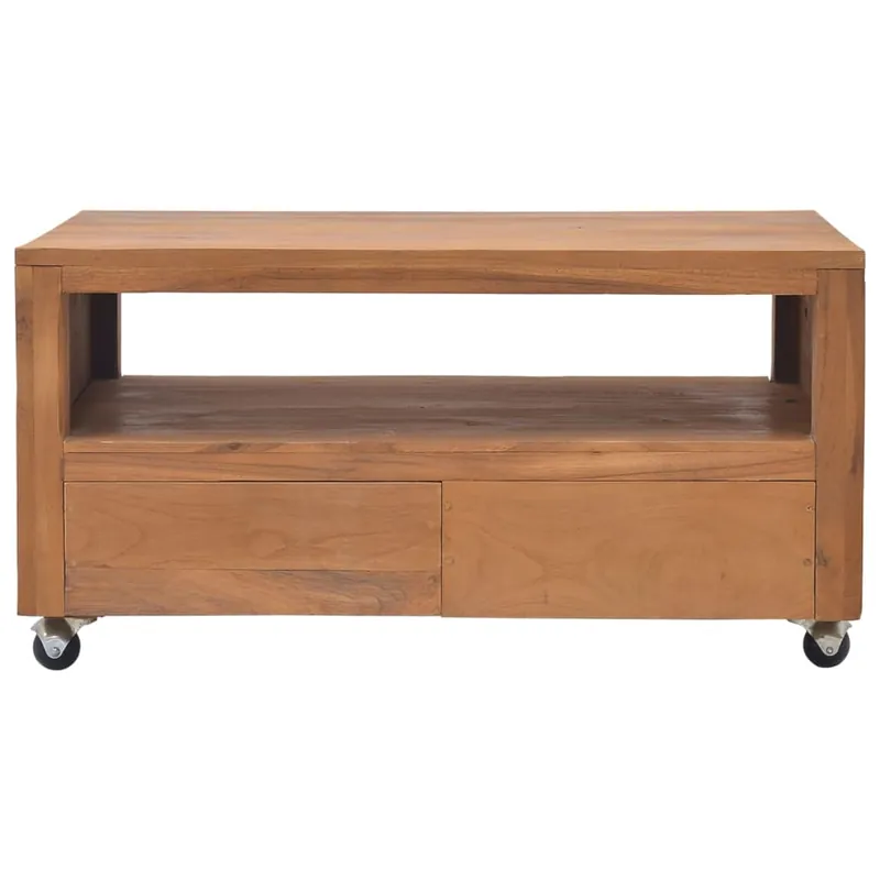 Mueble de TV con ruedas madera maciza de teca 80x50x42 cm - Muebles