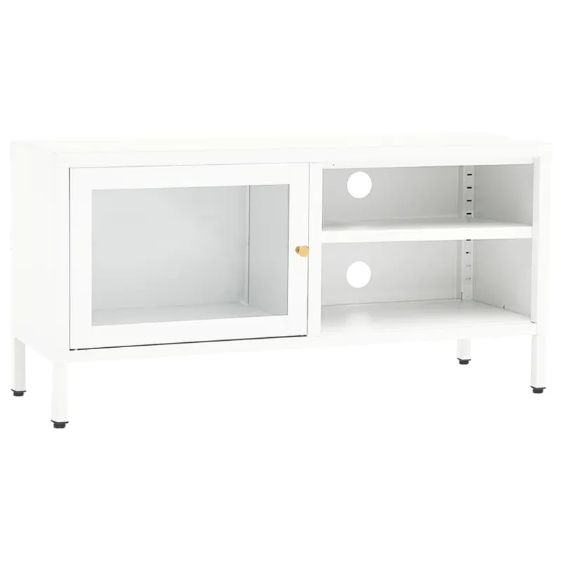 Mueble para el televisor acero y vidrio blanco 90x30x44 cm - Muebles