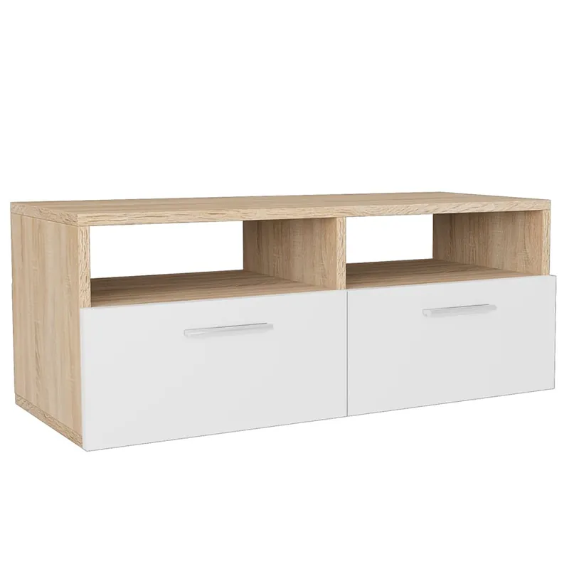 Mueble para la televisión aglomerado blanco y roble 95x35x36 cm - Muebles