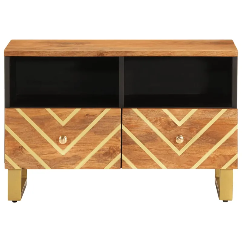 Mueble de TV madera de mango marrón negro 70x33,5x46 cm - Muebles