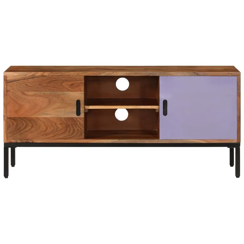 Mueble TV madera maciza acacia marrón miel y gris 110x30x50 cm - Muebles