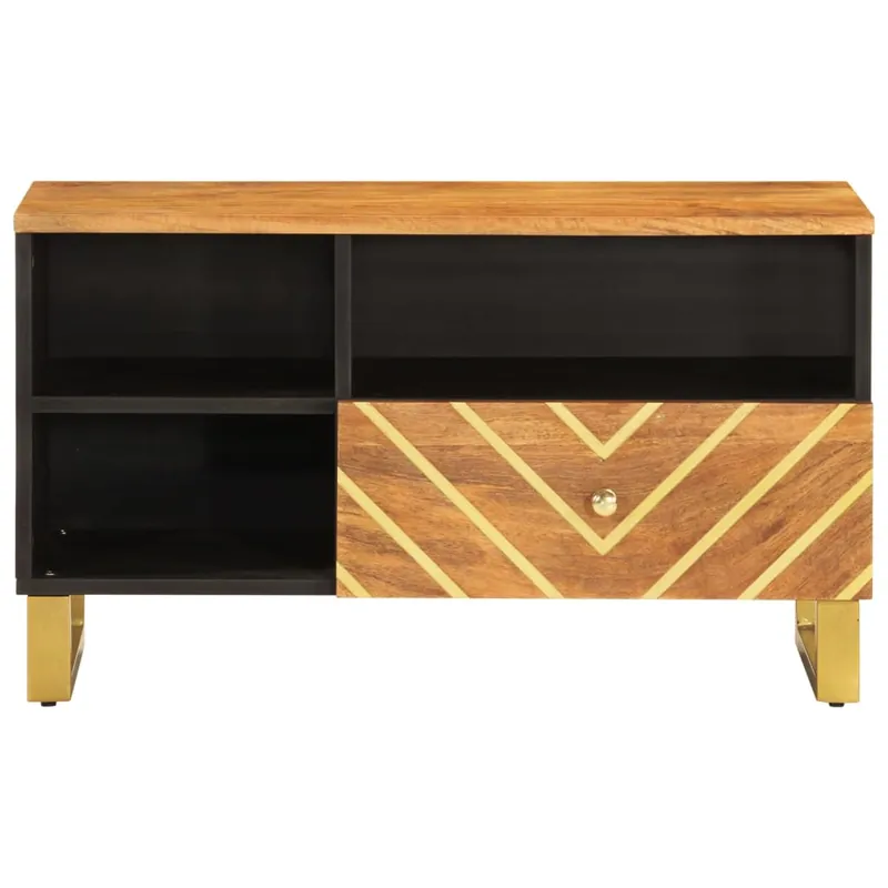 Mueble de TV madera maciza de mango marrón negro 80x33,5x46 cm - Muebles