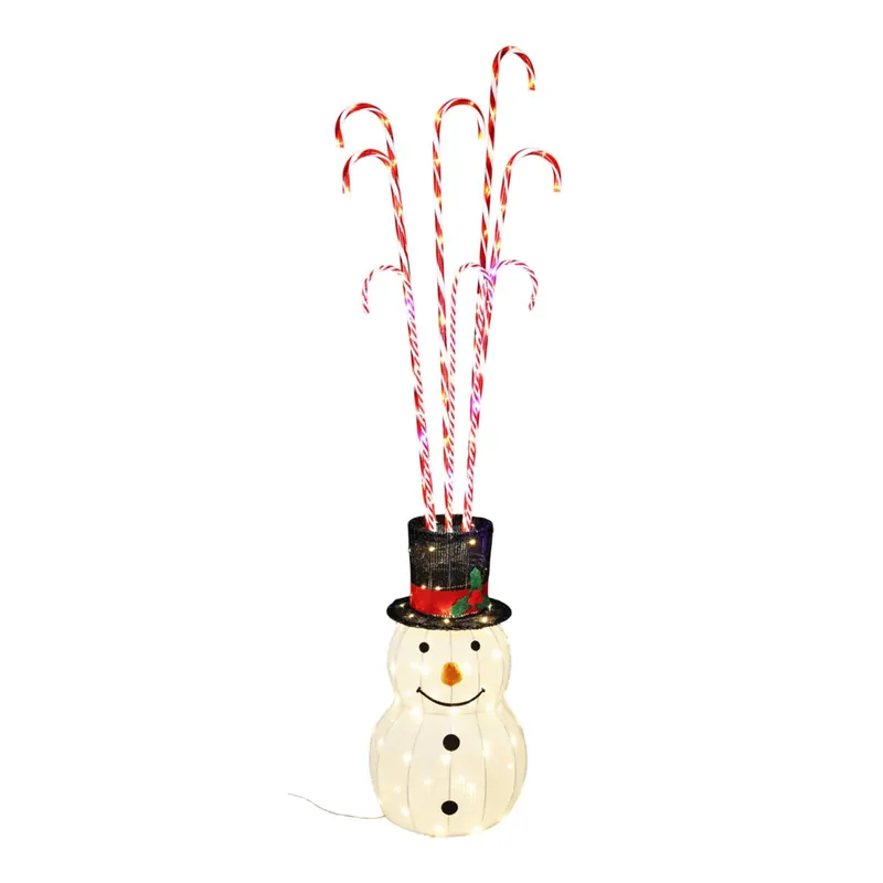 Well Home Muñeco de Nieve con Bastones de Caramelo con Luces LED Cálidas y Múltiples H.180cm - Decoración