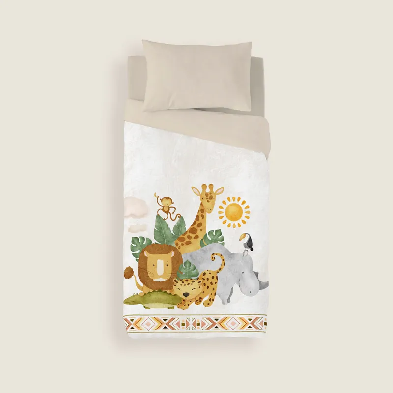 NATURALS - Funda Nórdica Estampada Infantil Cama 90 - Algodón Extra Suave - Incluye 1 Funda de Almohada - SAFARI