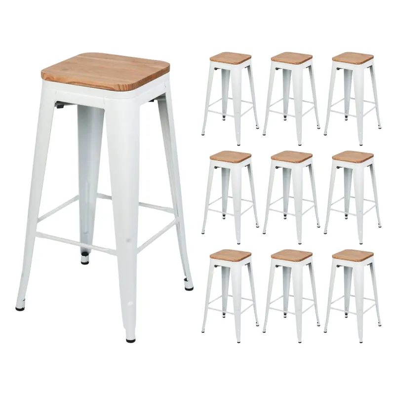 Pack 10 Taburetes Medios Industriales de Acero y Madera Thinia Home - Muebles