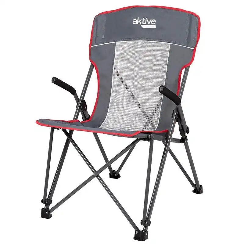 Pack 2 sillas plegables camping antivuelco gris c/reposabrazos removibles Aktive - Jardín