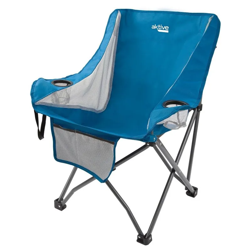 Pack 2 sillones plegables camping antivuelco azul c/posavasos y bolsillo Aktive - Jardín