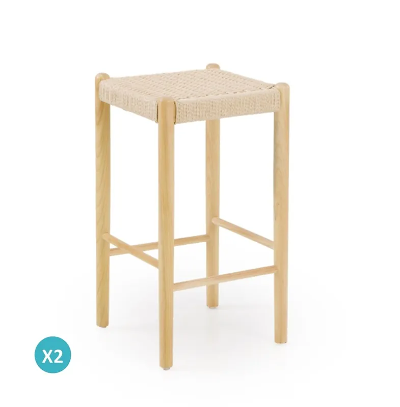 Pack 2 taburetes madera de fresno natural con asiento trenzado - Muebles
