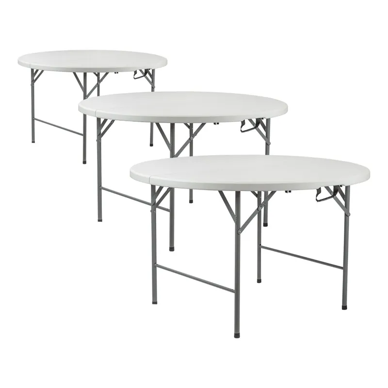 Pack 3 Mesas Plegables Redondas para Catering Efecto Granito 150x74cm Thinia Home - Jardín