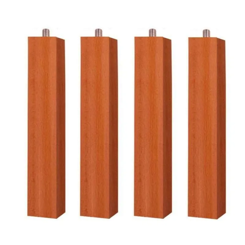 Juego de 4 o 6 Patas para Somier o Base Tapizada con Rosca y Sistema Antiruido de Madera en Color Haya, Cerezo o Wengue 25 cm - Descanso