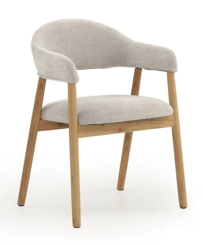 Pack 4 sillones madera de roble natural tapizado en blanco - Muebles