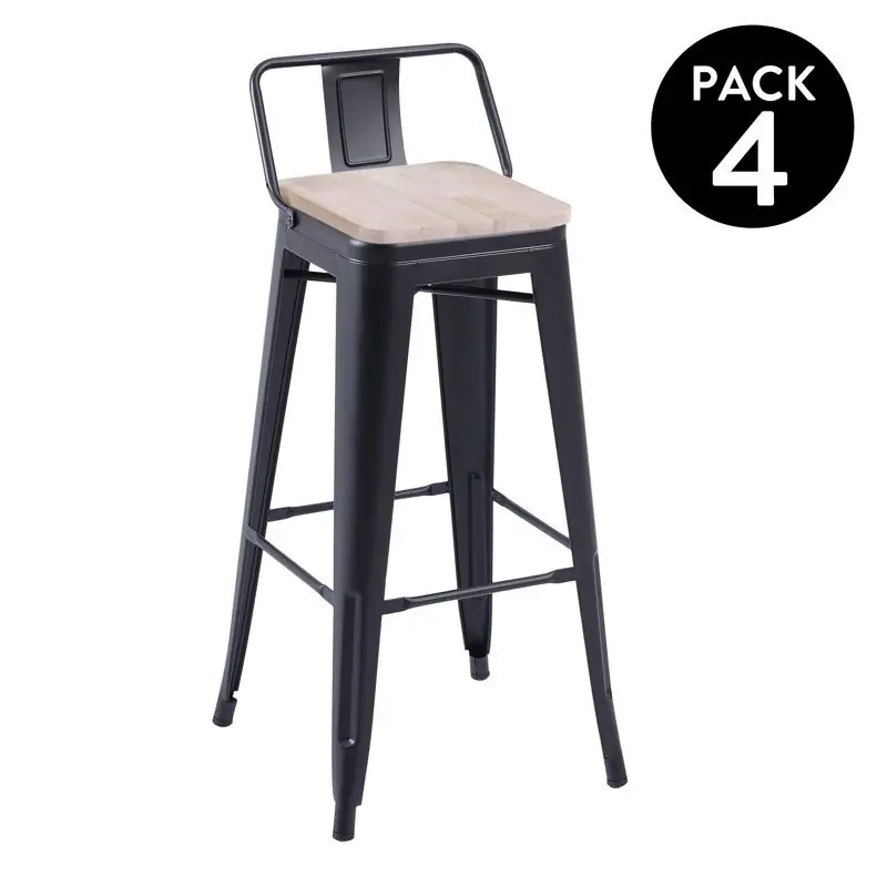 Pack 4 taburetes altos en chapa de acero en negro y roble 30x33 cm Tolix Negro - Roble 33 x 93 x cm