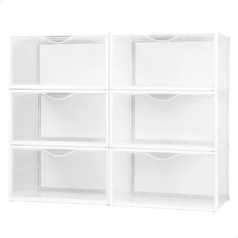 Pack 6 cajas transparentes apilables y antivuelco para zapatos 35x27x18,5 cm hasta T.46 - Max Home