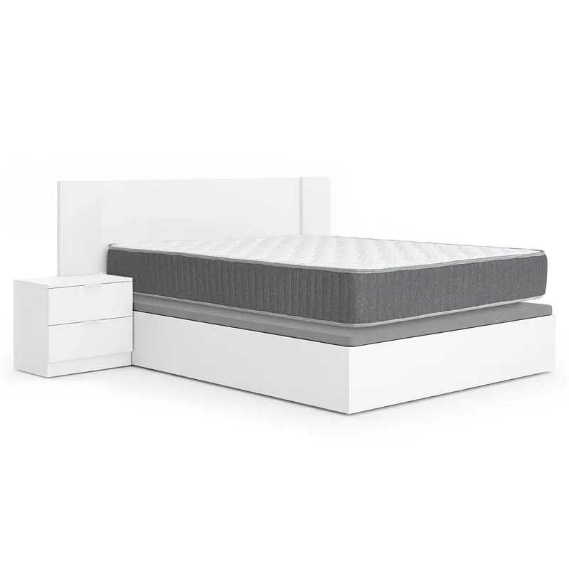 Pack ahorro matrimonio Cabecero con dos Mesitas Len, Canapé abatible con Colchón Aurea 150 x 190 cm - Descanso