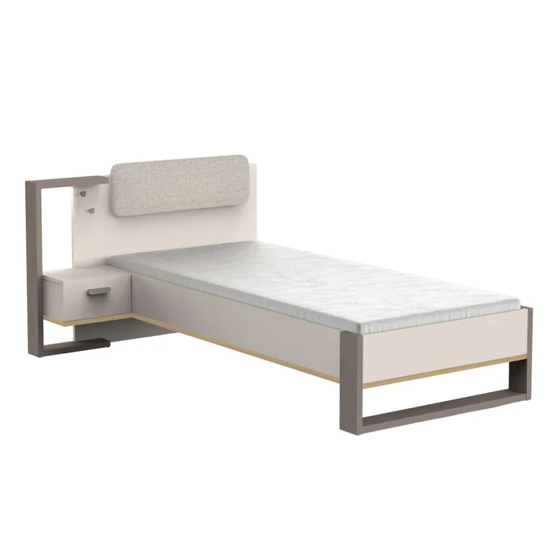 Pack Cama Juvenil con Mesita Camillia 90x200 cm en Roble Vicenza, Gris y Arcilla, Fabricada en Melamina - Descanso