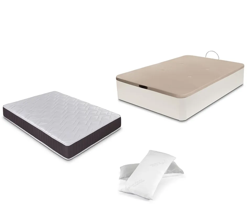 DORMIDAN - Pack canapé abatible Gran Capacidad + Colchón viscoelástico + Almohada Visco Copos de Regalo, 90x190cm Blanco